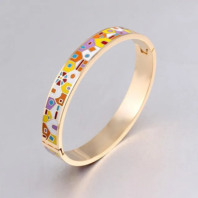 New Fashion Stainless Steel Open Bangle For Women Gold Geometric colorful enamel painted Bangles  Wedding Jewelry