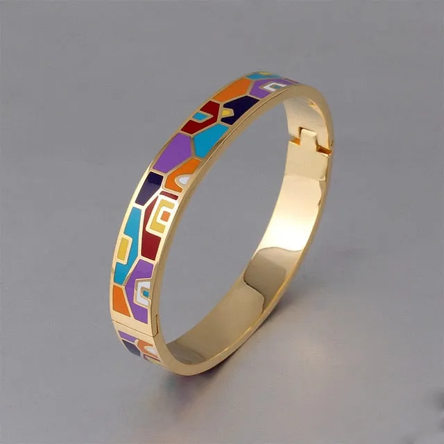 New Fashion Stainless Steel Open Bangle For Women Gold Geometric colorful enamel painted Bangles  Wedding Jewelry