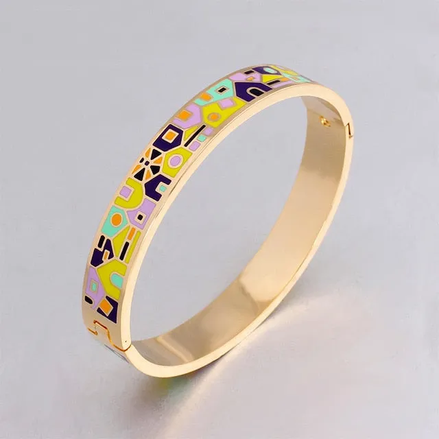 New Fashion Stainless Steel Open Bangle For Women Gold Geometric colorful enamel painted Bangles  Wedding Jewelry