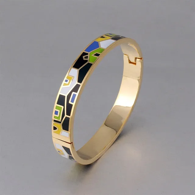 New Fashion Stainless Steel Open Bangle For Women Gold Geometric colorful enamel painted Bangles  Wedding Jewelry