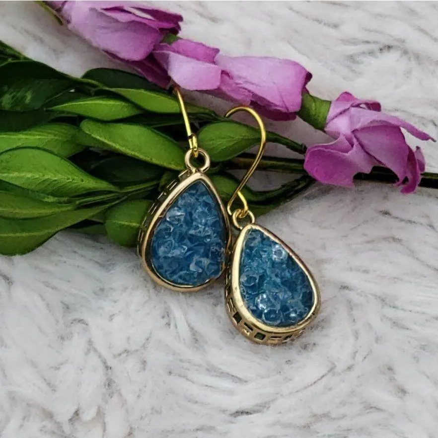 NEW Purple Druzy Dangle Drop Gold Tone Earrings - 1.25" Total Length