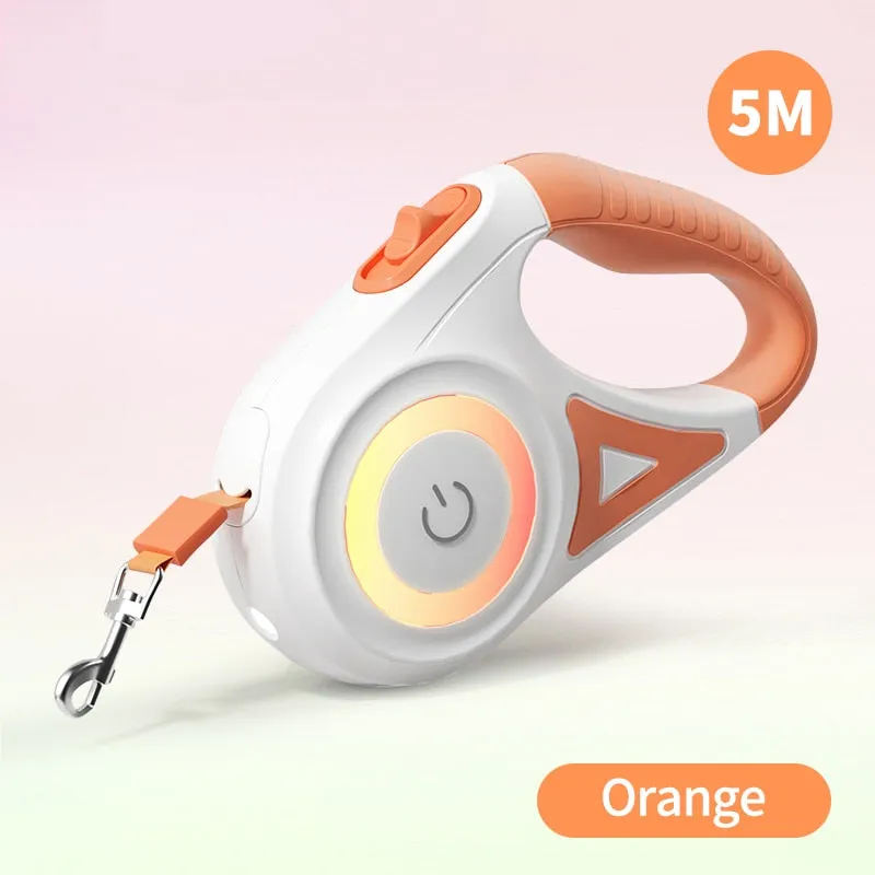 NightGlow™ Illuminated Retractable Dog Leash With LED Flashlight & RGB Ring