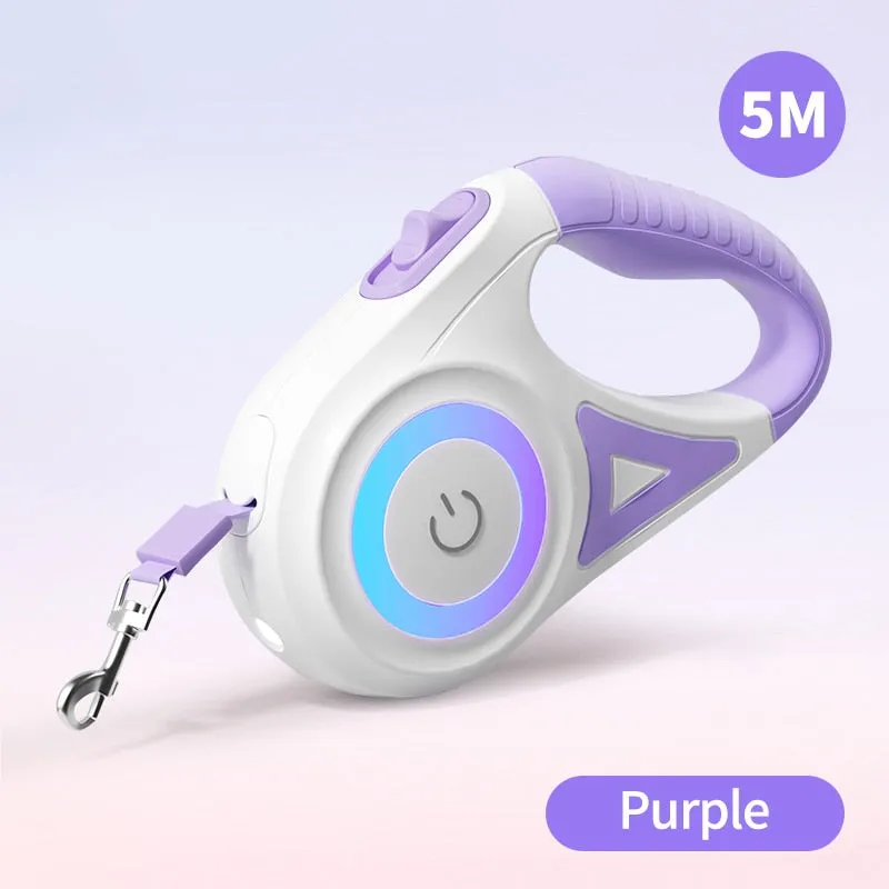 NightGlow™ Illuminated Retractable Dog Leash With LED Flashlight & RGB Ring