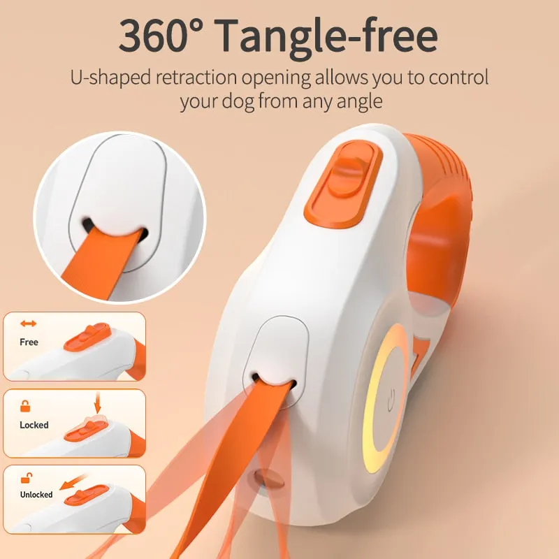 NightGlow™ Illuminated Retractable Dog Leash With LED Flashlight & RGB Ring