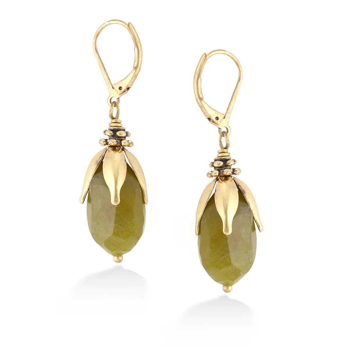 OLIVE FACETED STONE DROP EARRINGS #219GN3301 (1A1/1C13)