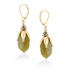 OLIVE FACETED STONE DROP EARRINGS #219GN3301 (1A1/1C13)