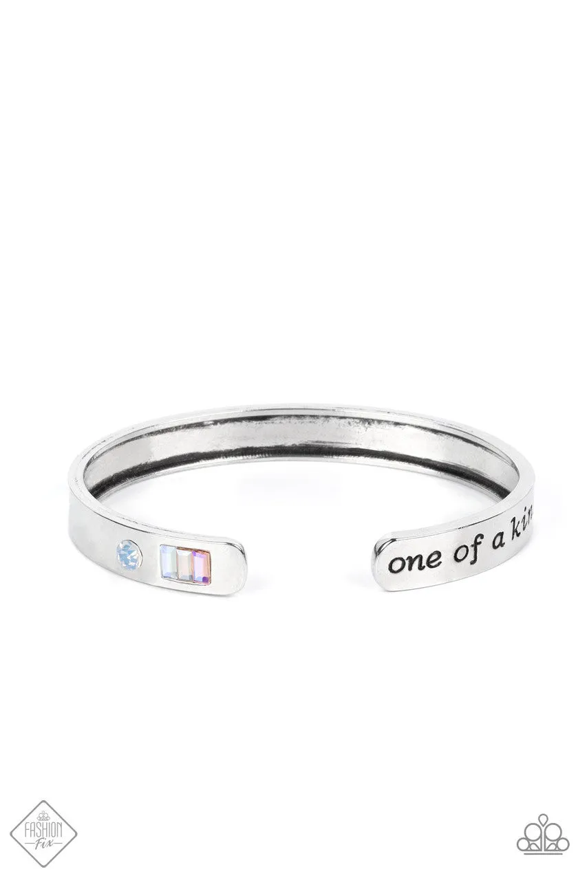 One of a Kind Find Multi Rhinestone Inspirational Silver Paparazzi Cuff Bracelet