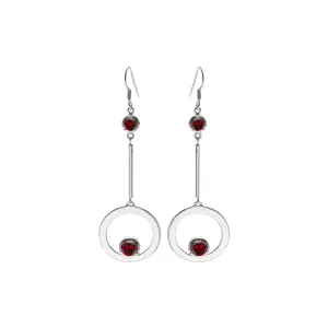 Open hoop on stem with faceted garnet rounds