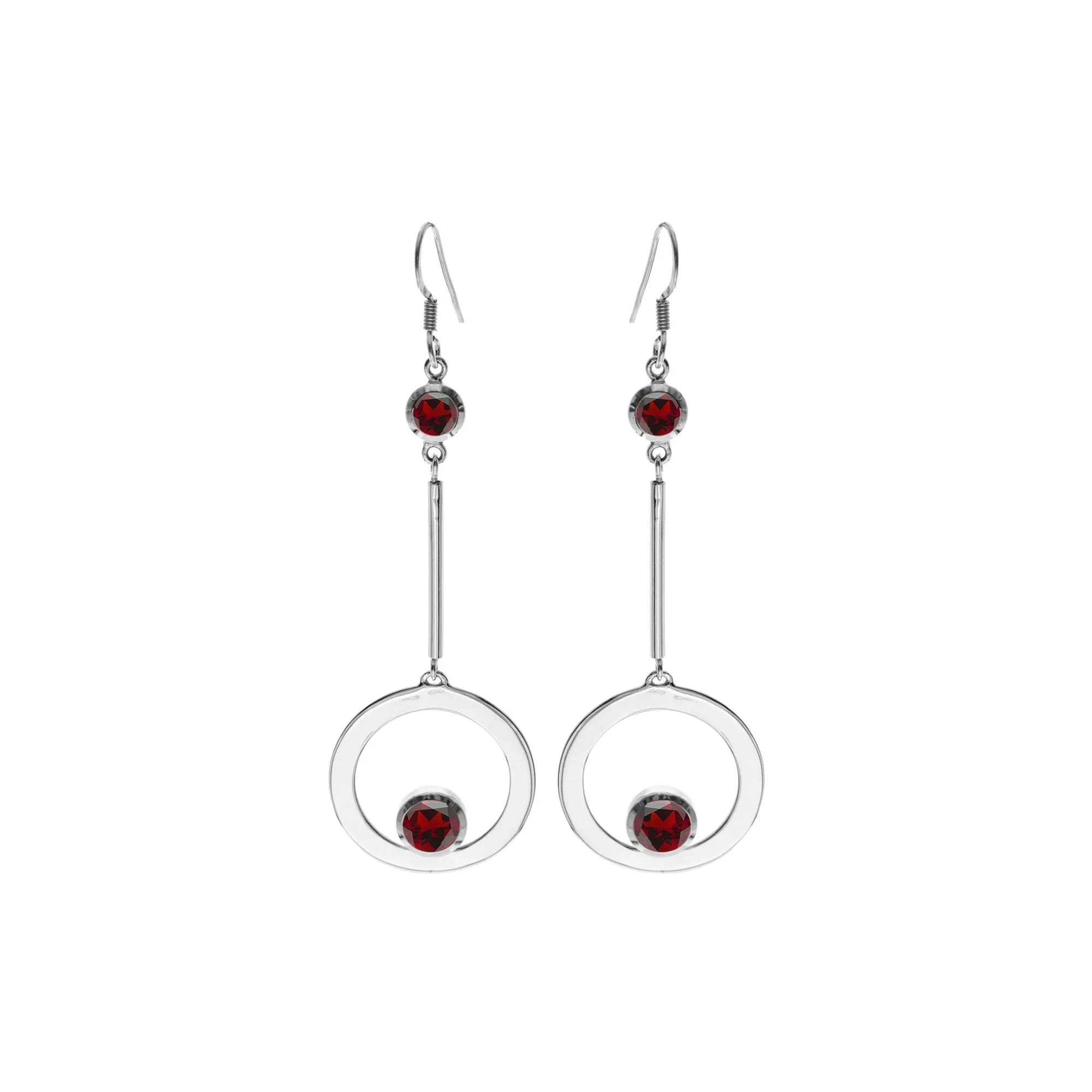 Open hoop on stem with faceted garnet rounds