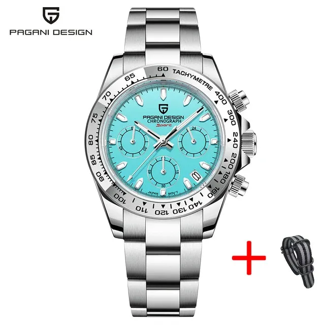 PAGANI DESIGN New Stainless Steel Bezel Men Quartz wristwatches Luxury Sapphire Glass Chronograph VK63 Watch Men reloj hombre