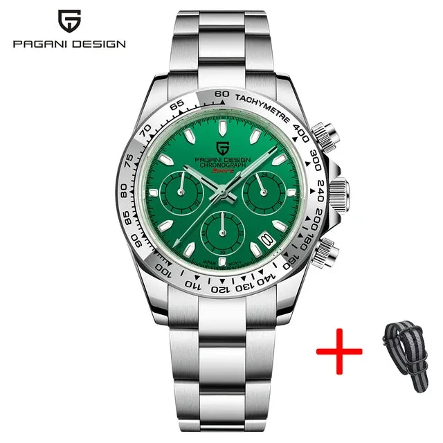 PAGANI DESIGN New Stainless Steel Bezel Men Quartz wristwatches Luxury Sapphire Glass Chronograph VK63 Watch Men reloj hombre
