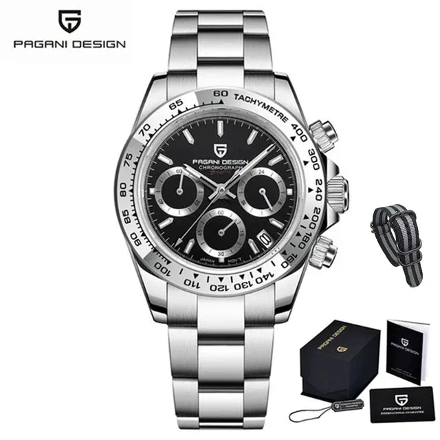 PAGANI DESIGN New Stainless Steel Bezel Men Quartz wristwatches Luxury Sapphire Glass Chronograph VK63 Watch Men reloj hombre