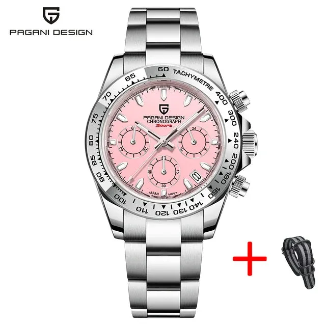 PAGANI DESIGN New Stainless Steel Bezel Men Quartz wristwatches Luxury Sapphire Glass Chronograph VK63 Watch Men reloj hombre