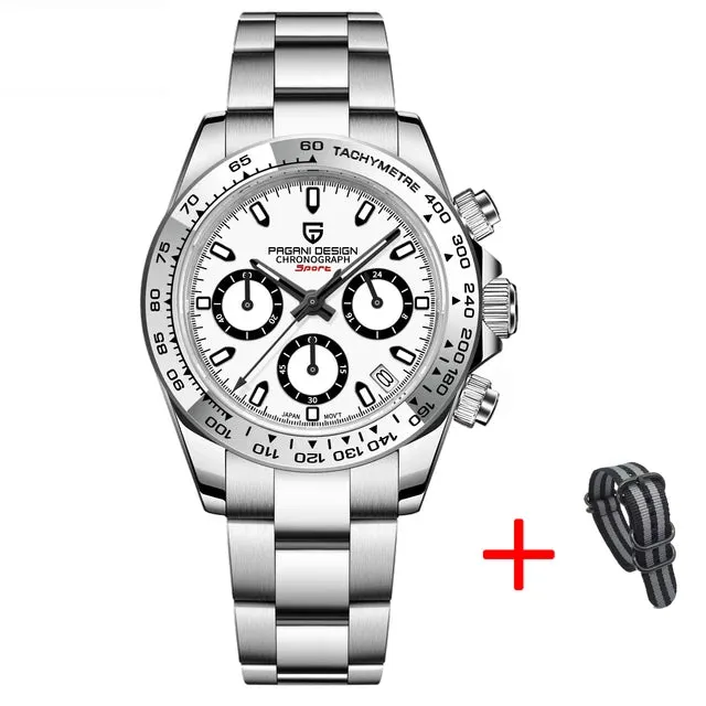 PAGANI DESIGN New Stainless Steel Bezel Men Quartz wristwatches Luxury Sapphire Glass Chronograph VK63 Watch Men reloj hombre