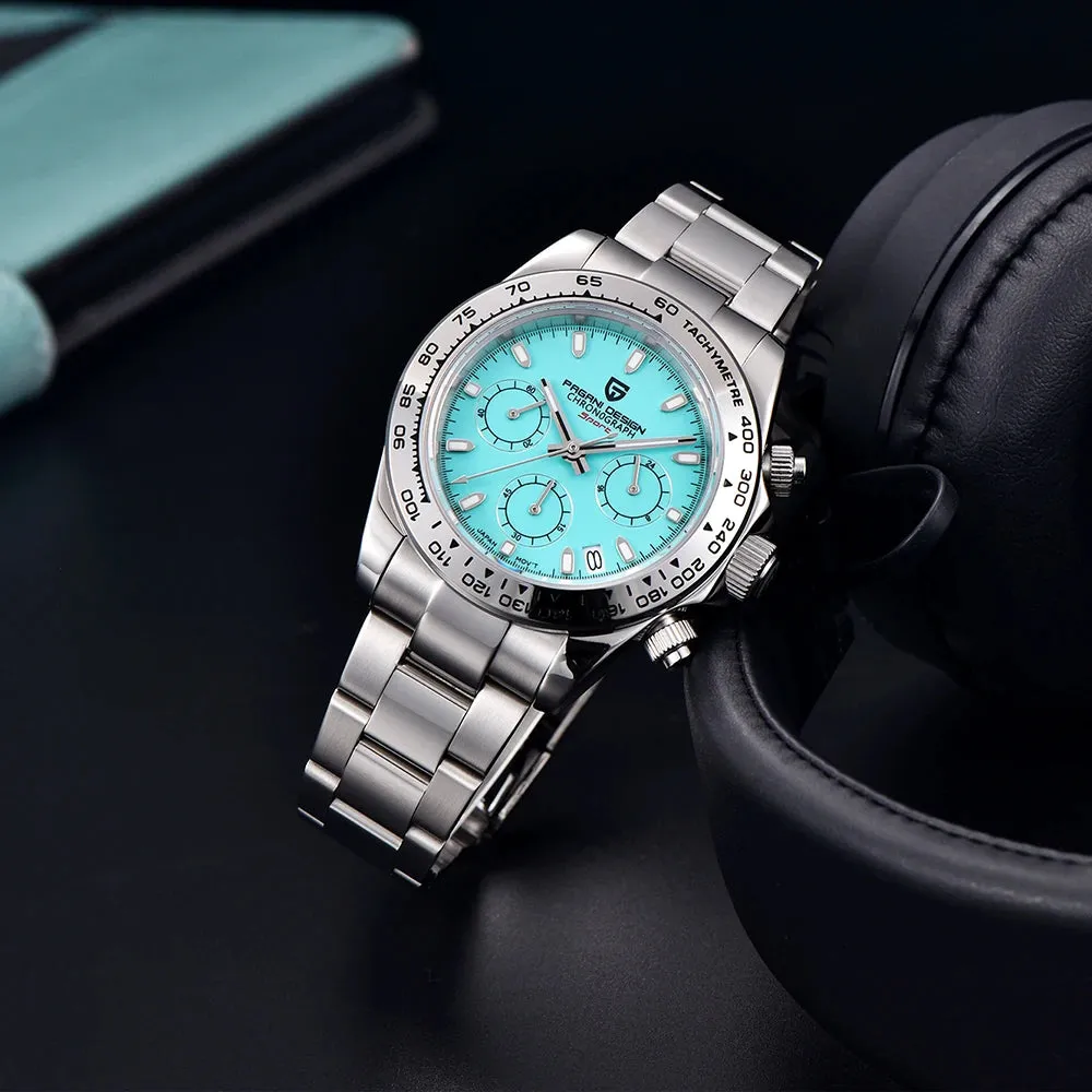 PAGANI DESIGN New Stainless Steel Bezel Men Quartz wristwatches Luxury Sapphire Glass Chronograph VK63 Watch Men reloj hombre