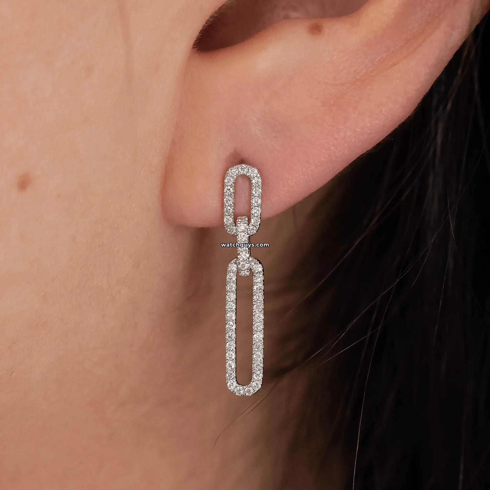 Paperclip Diamond Drop Earrings 18k White Gold