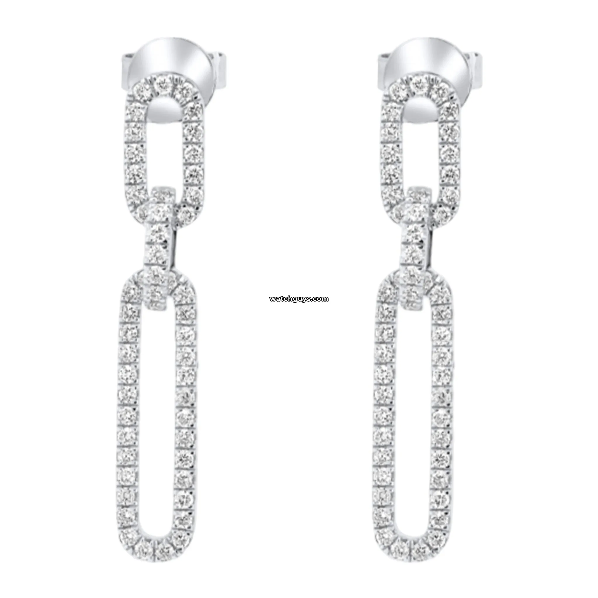 Paperclip Diamond Drop Earrings 18k White Gold