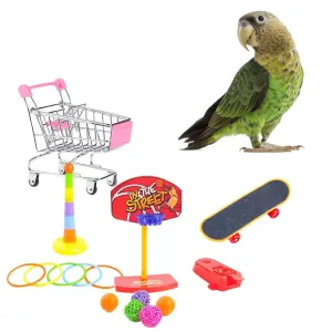 Parrot Toy, Mini Shopping Cart, Stacking Rings, Skateboard, Basketball, Bird Training Toys