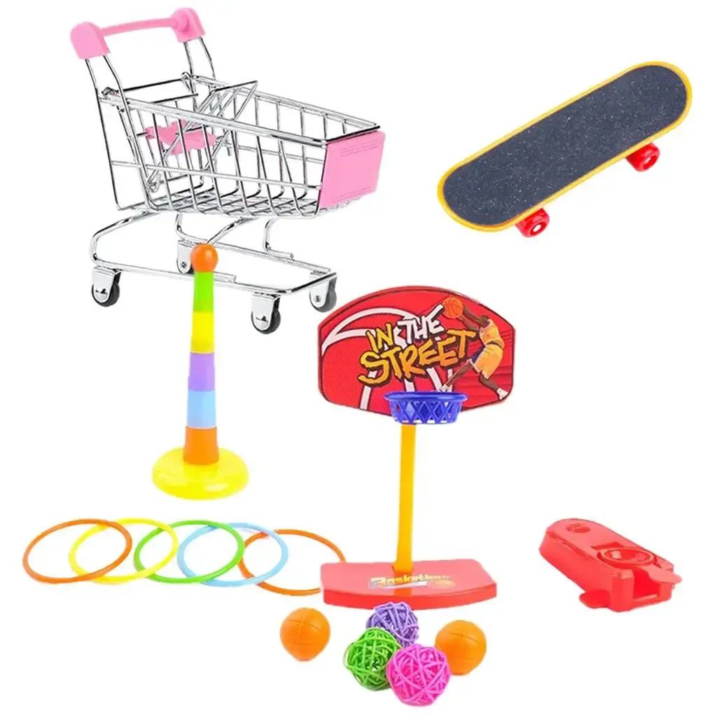 Parrot Toy, Mini Shopping Cart, Stacking Rings, Skateboard, Basketball, Bird Training Toys