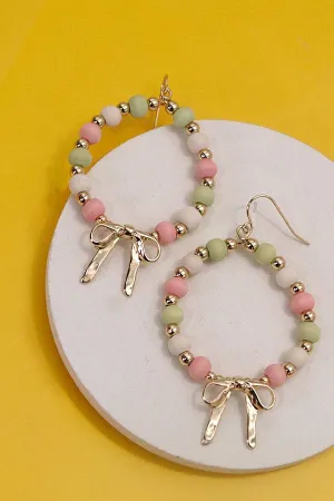 Pastel Beads Bow Dangle Earrings