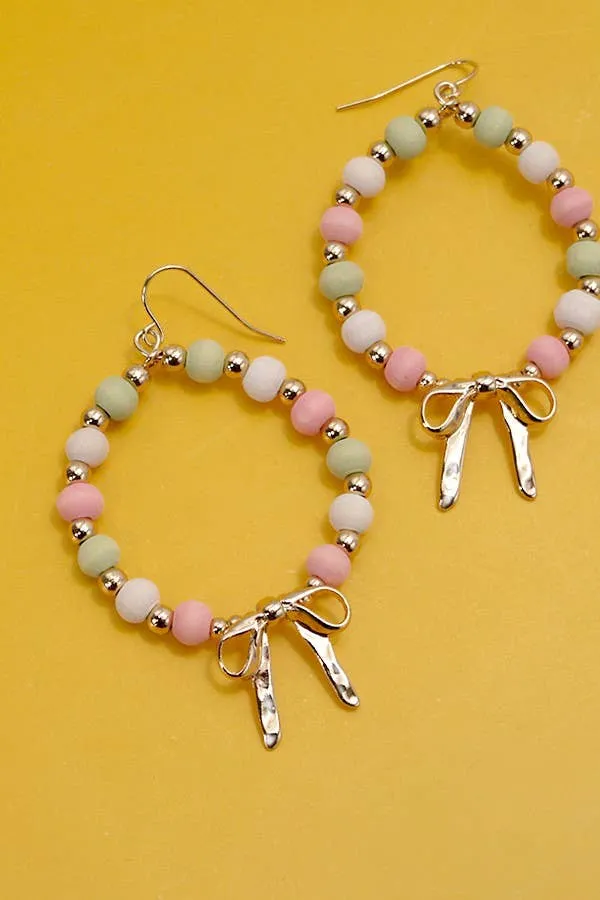 Pastel Beads Bow Dangle Earrings