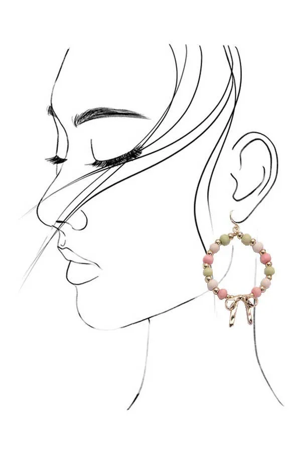 Pastel Beads Bow Dangle Earrings