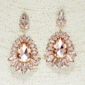 Peach Crystal and AB Stone Drop Statement Earrings | Prom Earrings | GE2135GDPCH