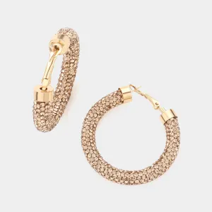 Peach Rhinestone Half Hoop Earring | 1.75" | 613723