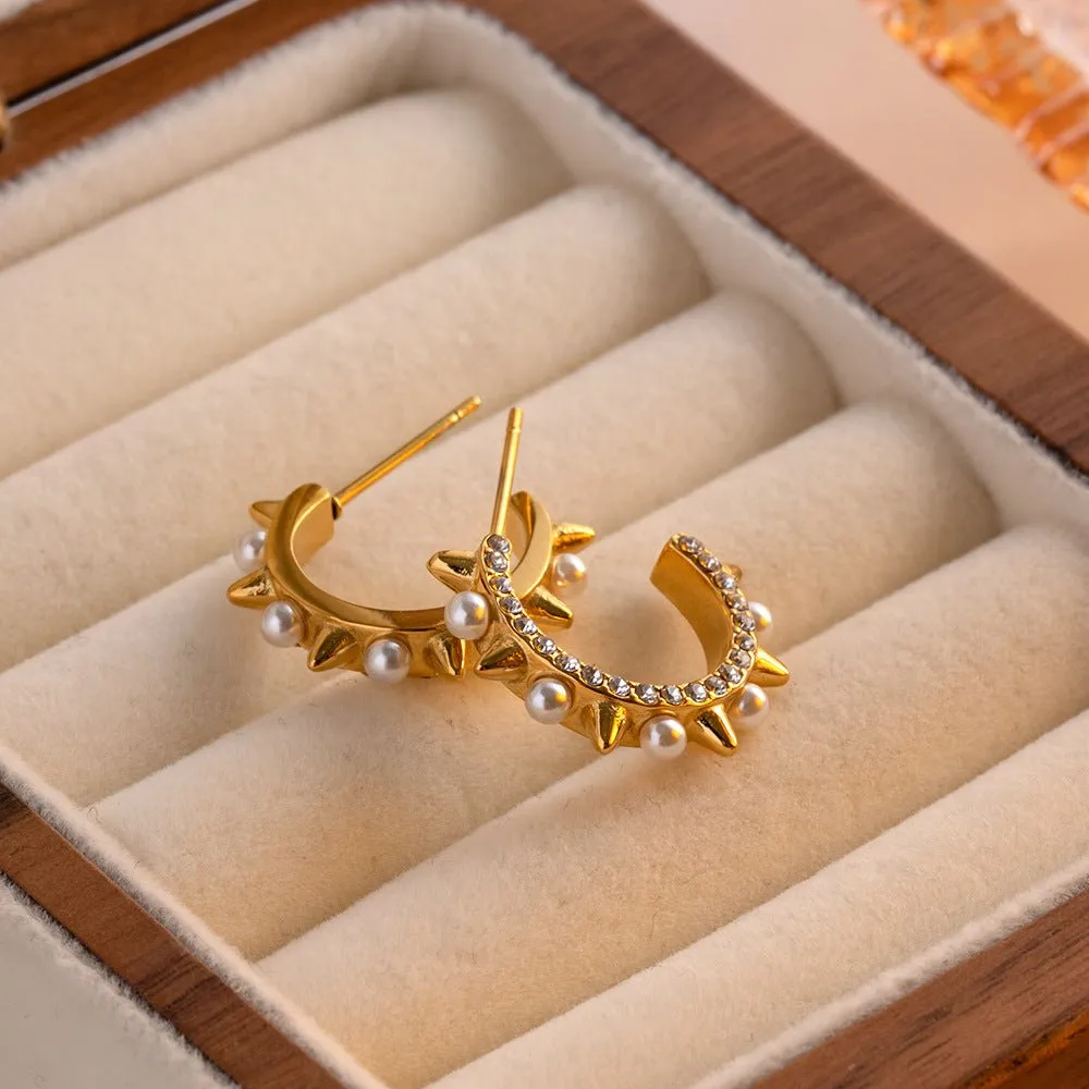 Pearl and Gold Spike Hoop Earrings | Adrenaline Spike