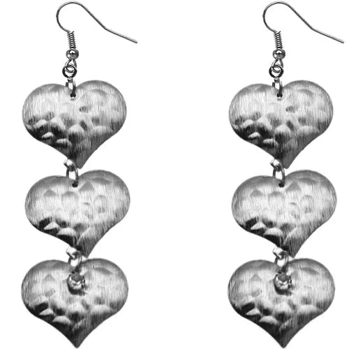 Pewter Triple Heart Drop Earrings