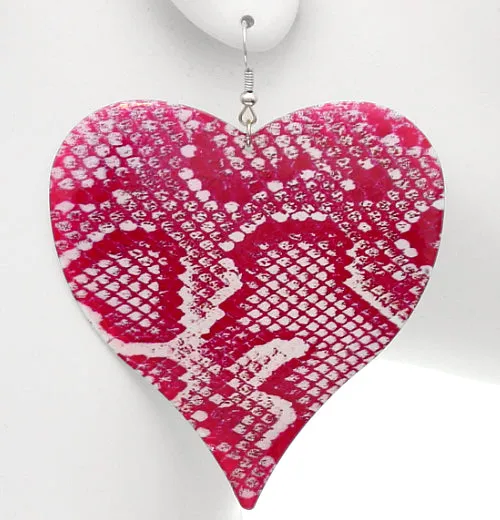 Pink Heart Snakeskin Drop Earrings