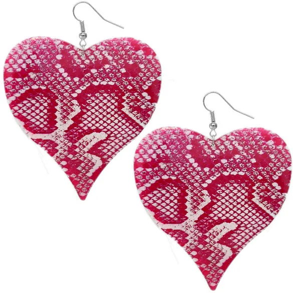 Pink Heart Snakeskin Drop Earrings