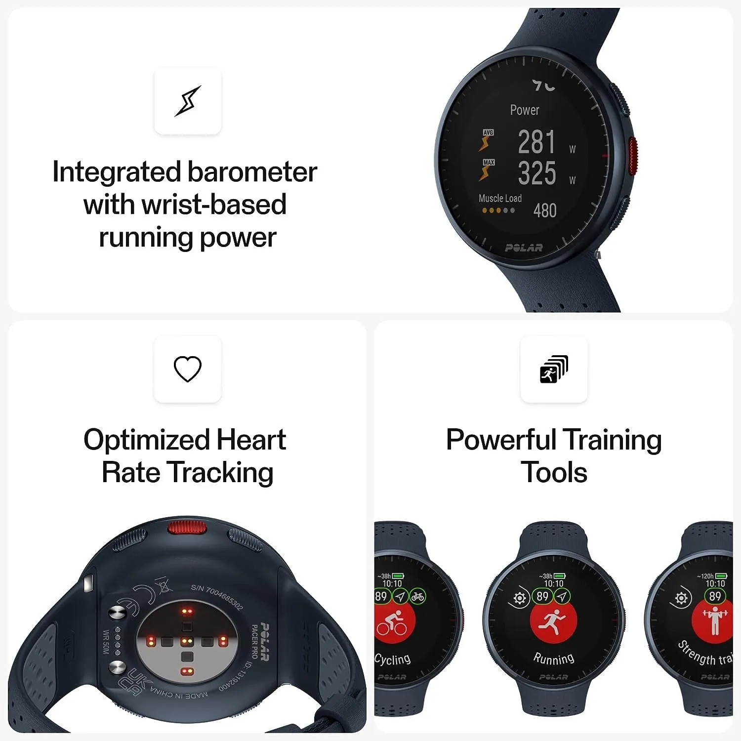Polar Pacer Pro Advanced GPS Running Watch Ultra-Light Design (Black)
