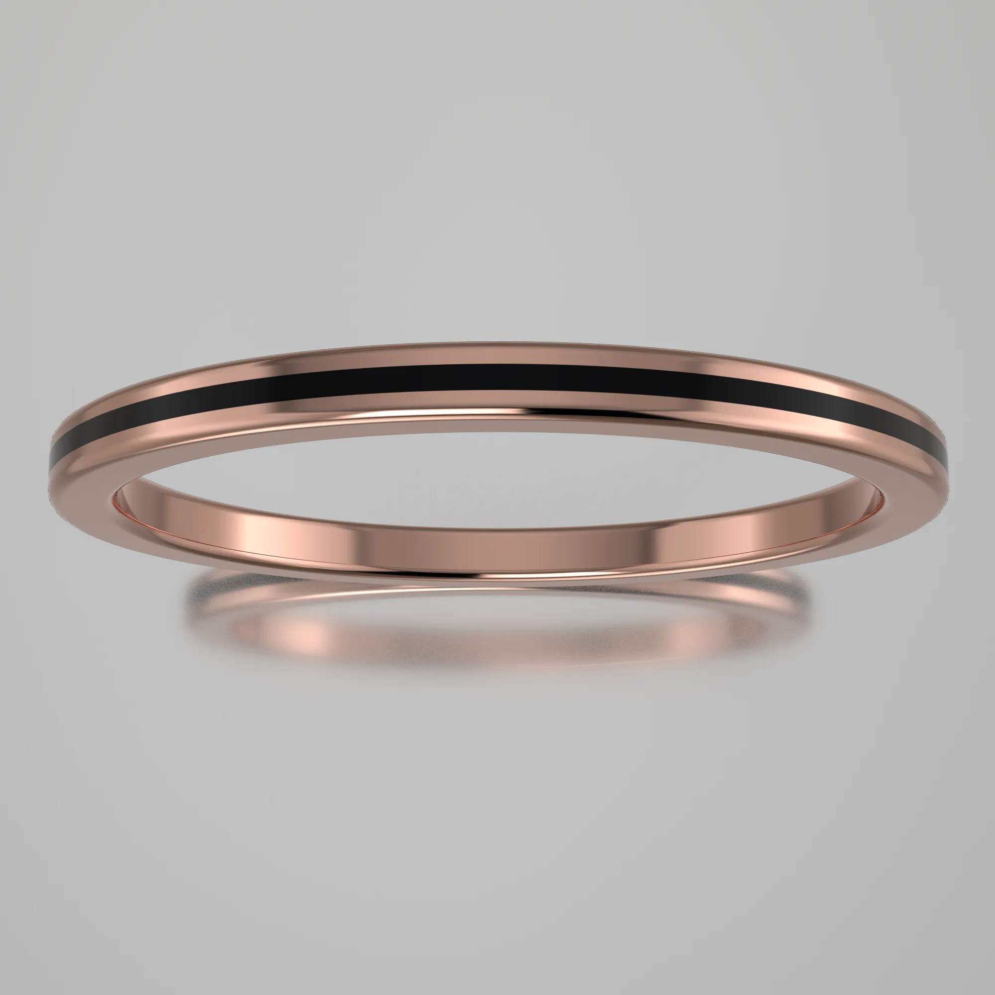 Polished Rose Gold 1.5mm Stacking Ring Black Resin