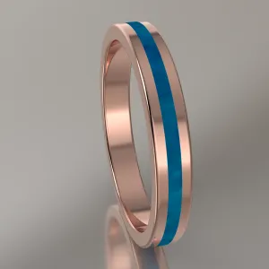 Polished Rose Gold 3mm Stacking Ring Blue Swirl Resin