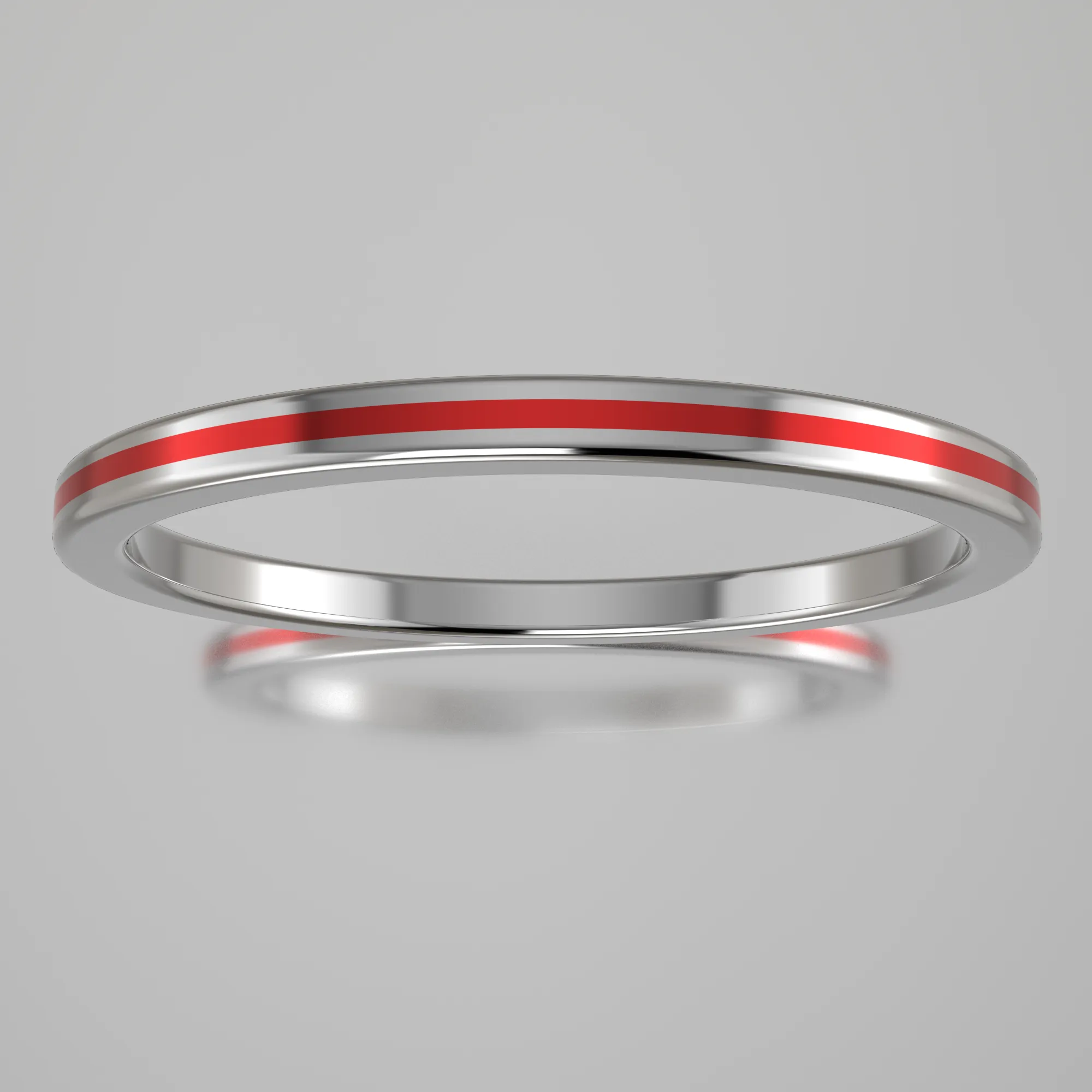 Polished Sterling Silver 1.5mm Stacking Ring Red Resin