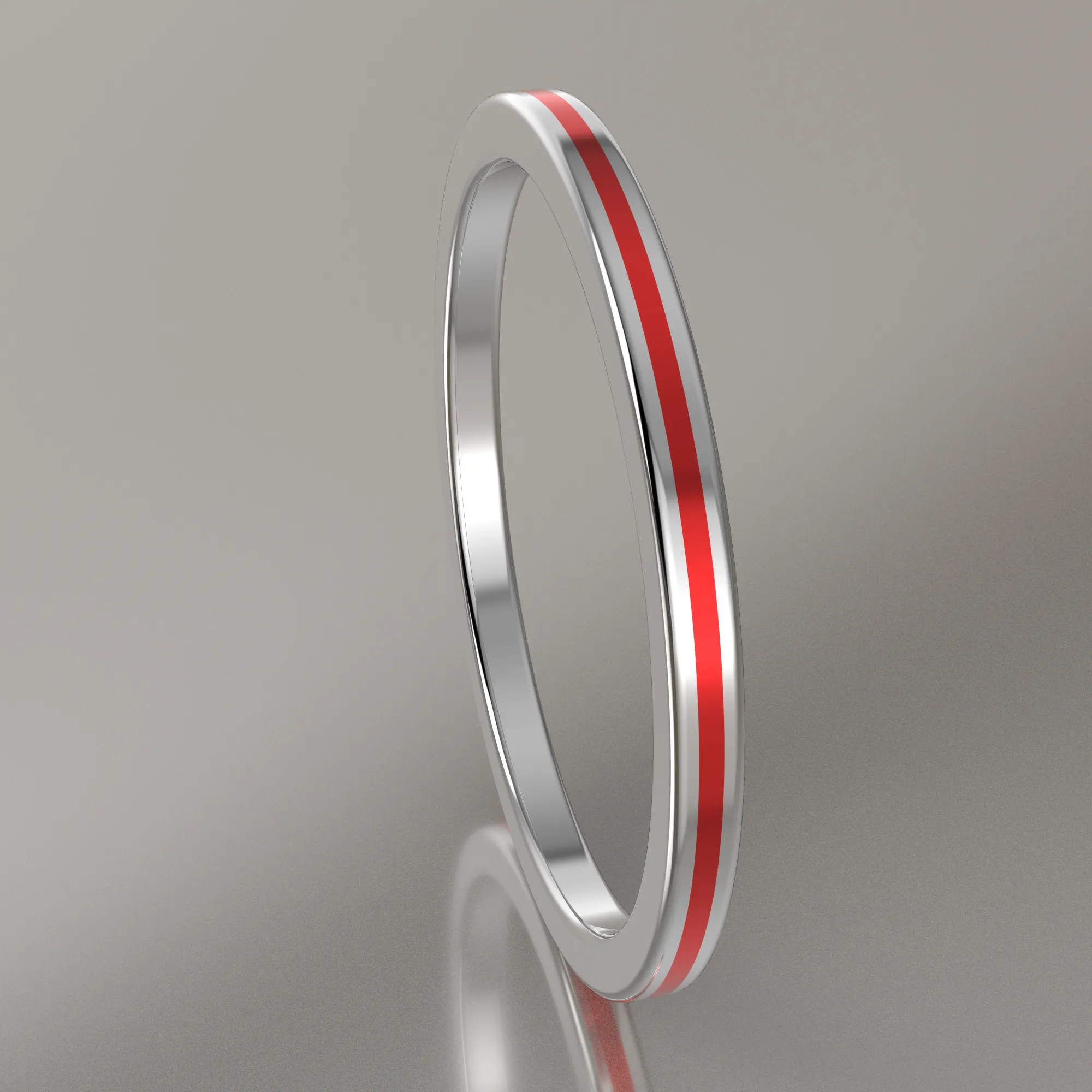 Polished Sterling Silver 1.5mm Stacking Ring Red Resin