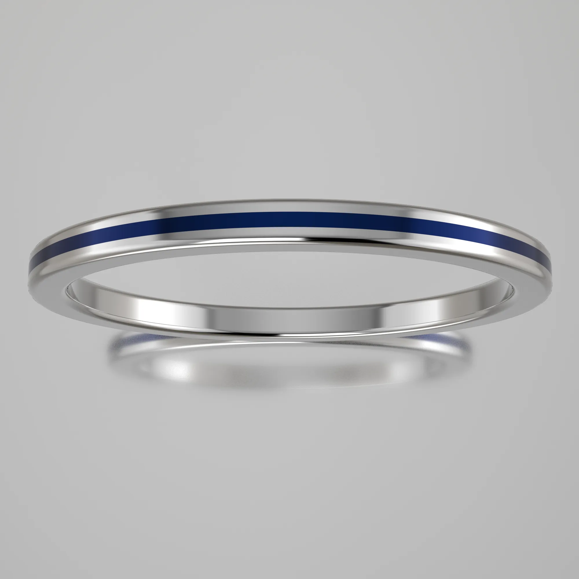 Polished White Gold 1.5mm Stacking Ring Dark Blue Resin