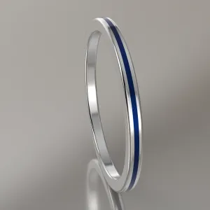 Polished White Gold 1.5mm Stacking Ring Dark Blue Resin
