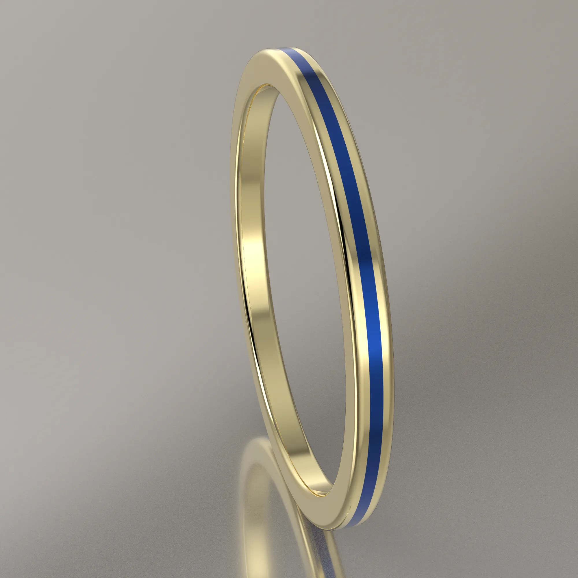 Polished Yellow Gold 1.5mm Stacking Ring Blue Resin