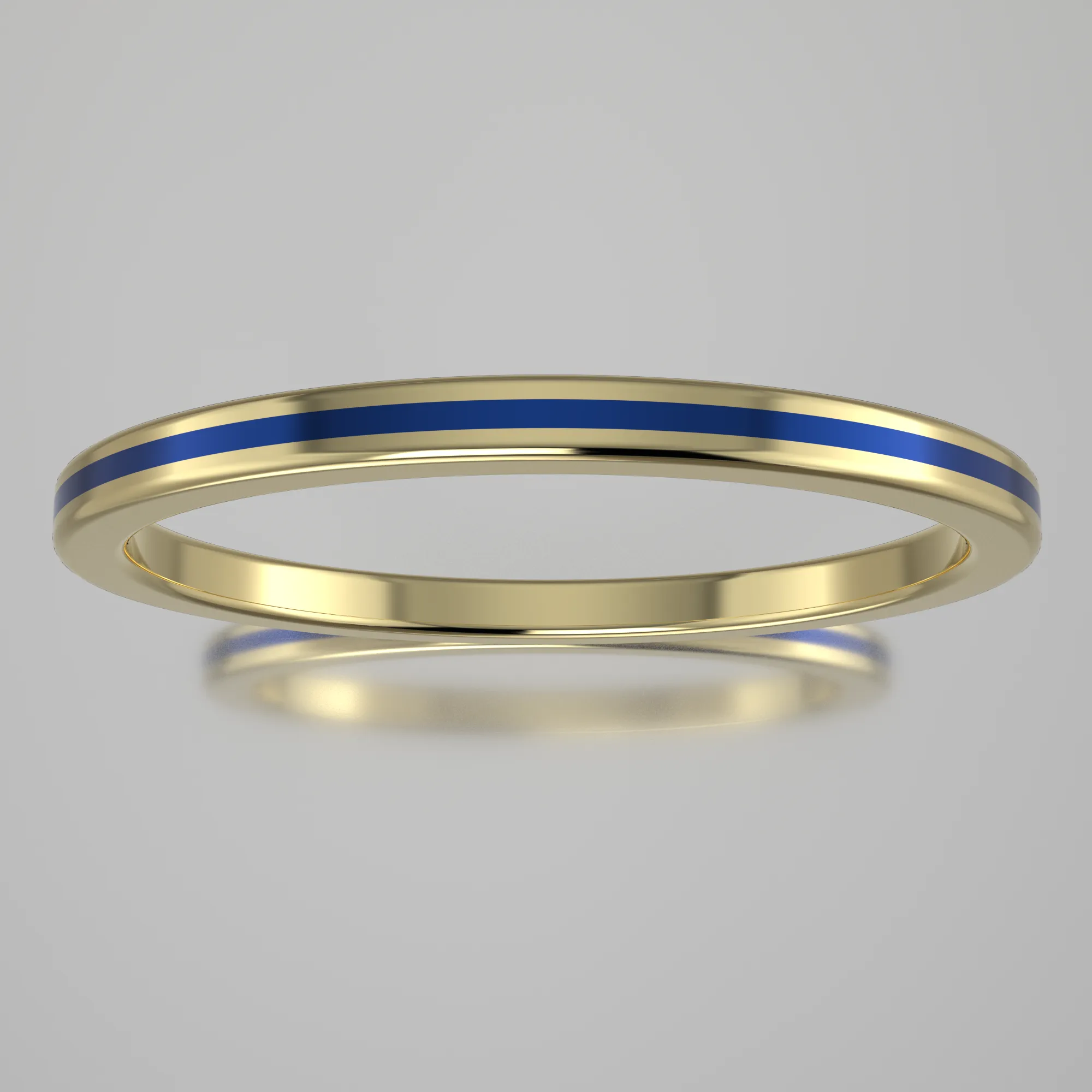Polished Yellow Gold 1.5mm Stacking Ring Blue Resin