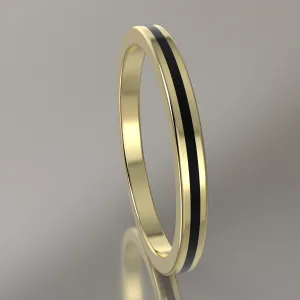 Polished Yellow Gold 2mm Stacking Ring Black Resin