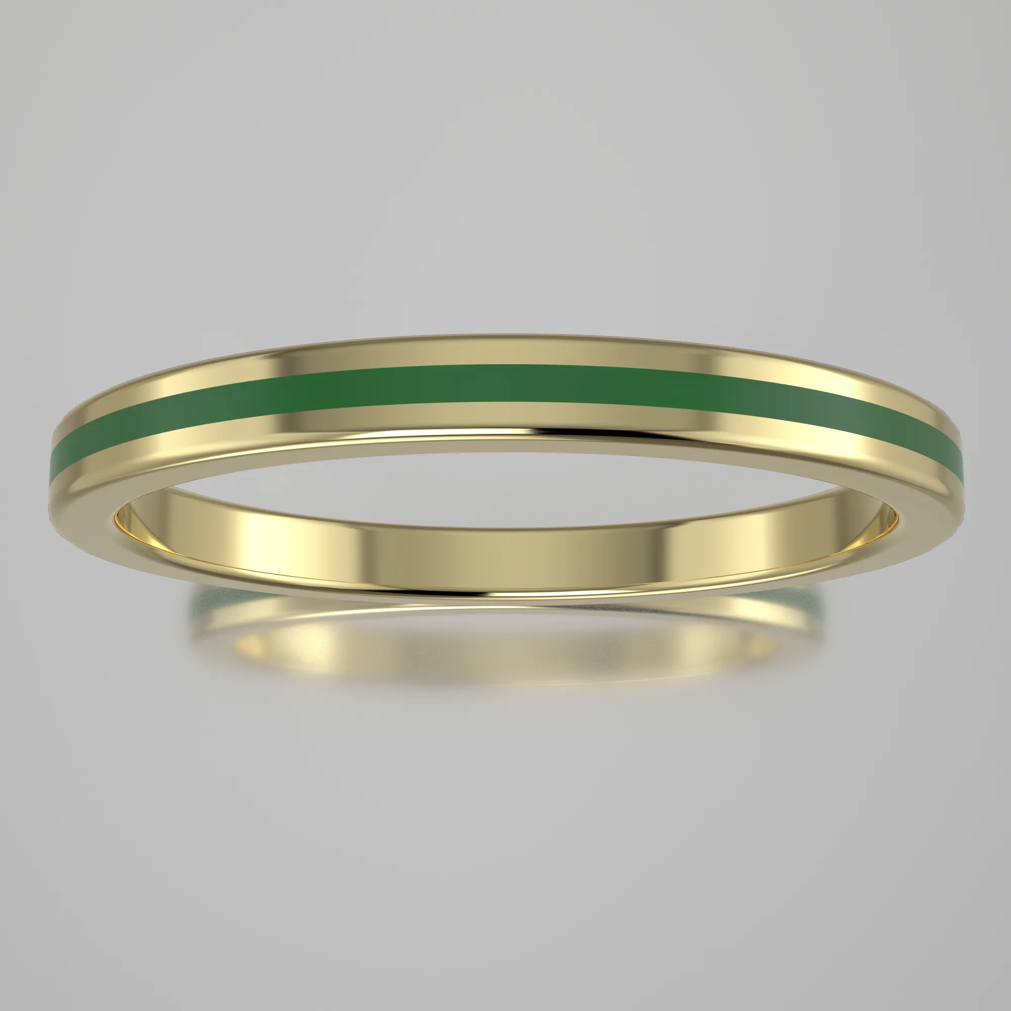 Polished Yellow Gold 2mm Stacking Ring Transparent Green Resin