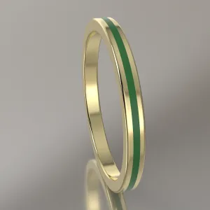 Polished Yellow Gold 2mm Stacking Ring Transparent Green Resin