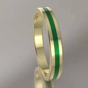 Polished Yellow Gold 3mm Stacking Ring Green Resin