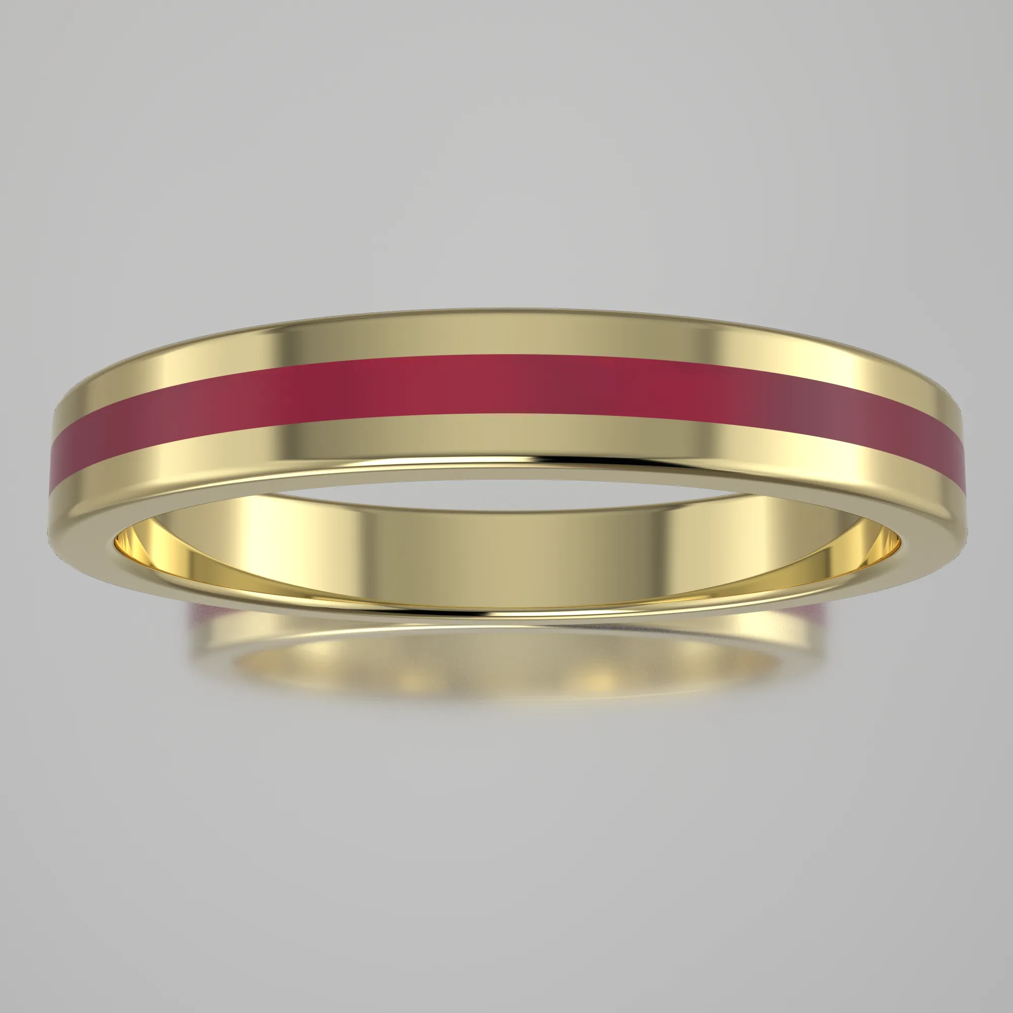 Polished Yellow Gold 3mm Stacking Ring Transparent Pink Resin