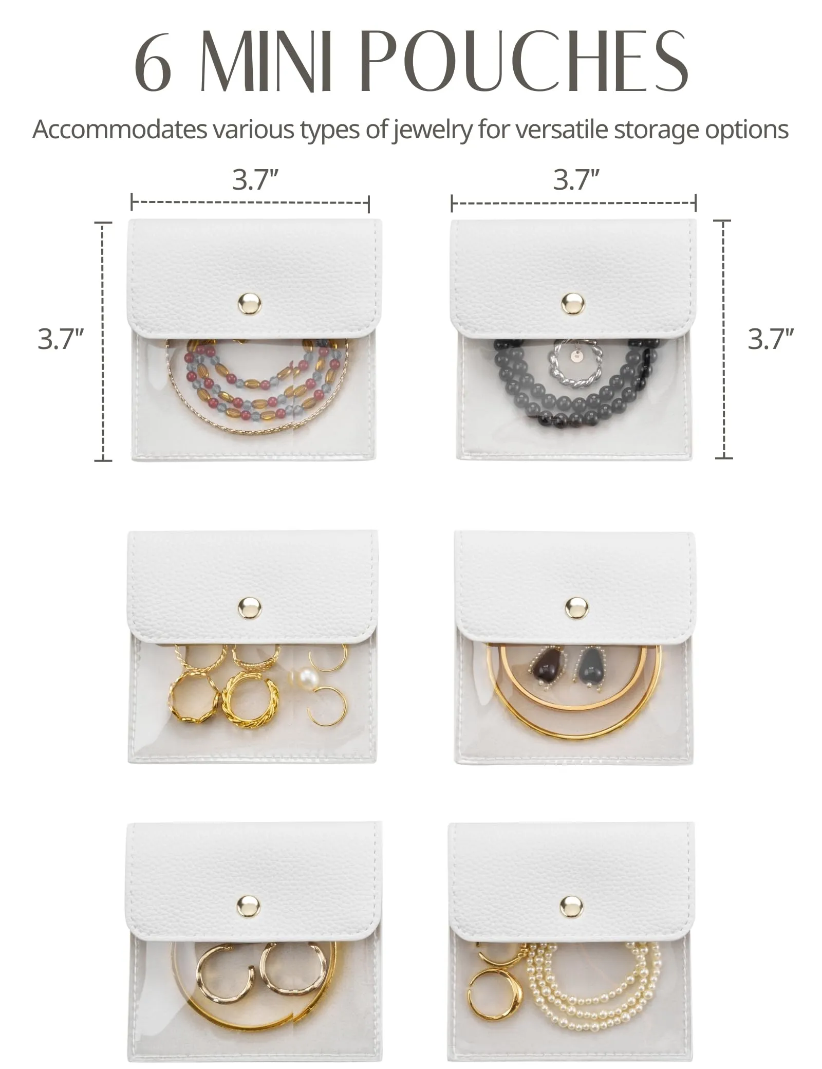 Popvibe 6 Pcs Jewelry Bags, Mini, White