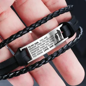 Premium Engraved Steel & Leather Bracelet for Son from Dad - Holiday Gift