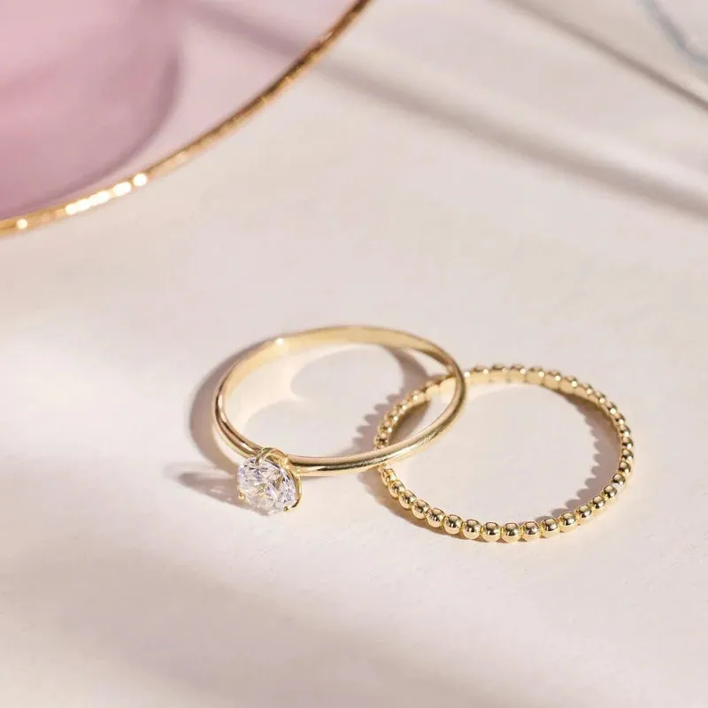 Prong Beaded Zirconia Rings Set