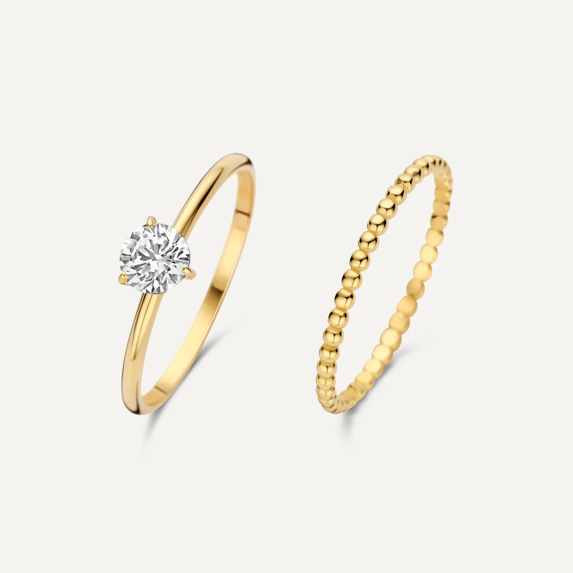 Prong Beaded Zirconia Rings Set